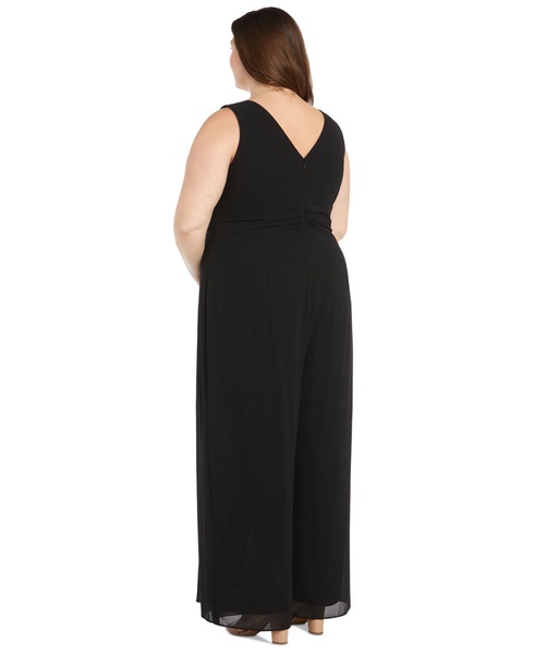 Plus Size Plunge-Neck Chiffon Jumpsuit