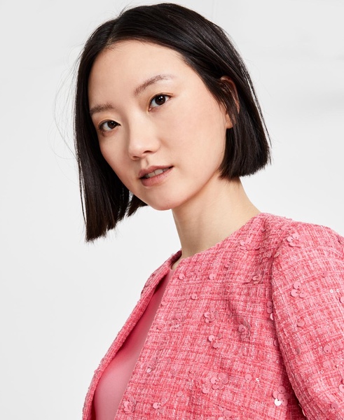 Women's Collarless Open-Front Tweed Jacket