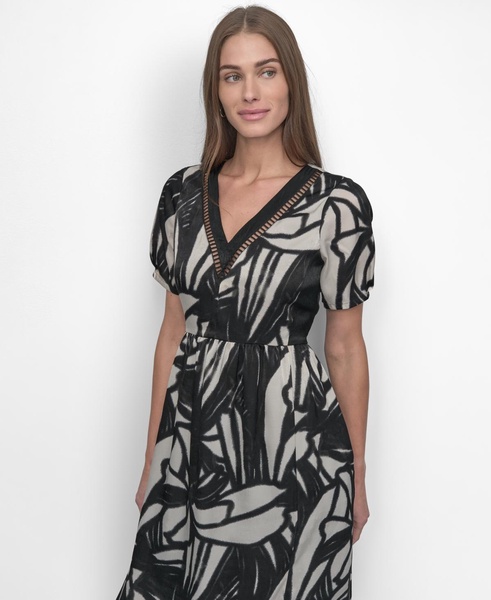 Women's Printed Ladder Lace Trim Dress