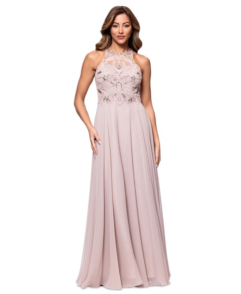 Petite Beaded Sleeveless High-Neck Gown