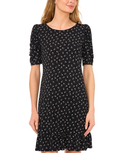 Women's Puff Sleeve Printed Knit Dress