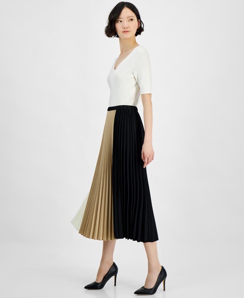 Petite Pull-On Colorblocked Pleated Skirt