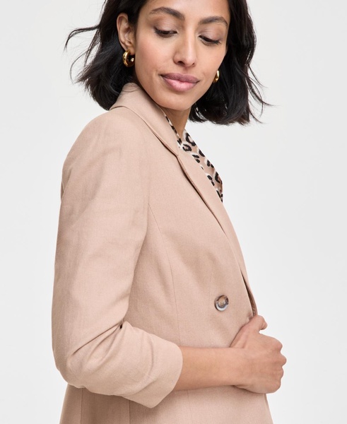 Women's Ruched-Sleeve Open-Front Linen Blazer, Exclusively at Macy's