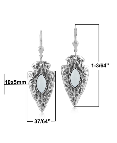 Fritz Casuse Sterling Silver Arrowhead and White Agate Gemstone Lever Back Earrings