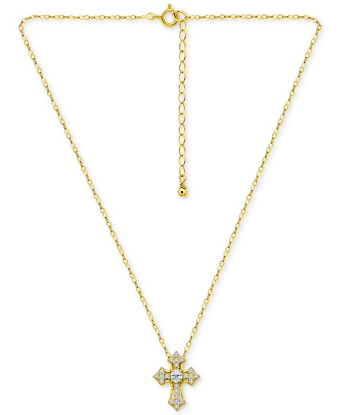 Cubic Zirconia Pavé Cross Pendant Necklace in 18k Gold-Plated Sterling Silver, 16" + 2" extender, Created for Macy's