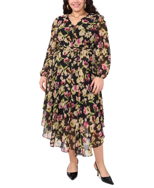 Plus Size Floral-Print Belted Maxi Dress