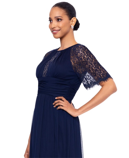 Women's Lace Trim Short-Sleeve Gown