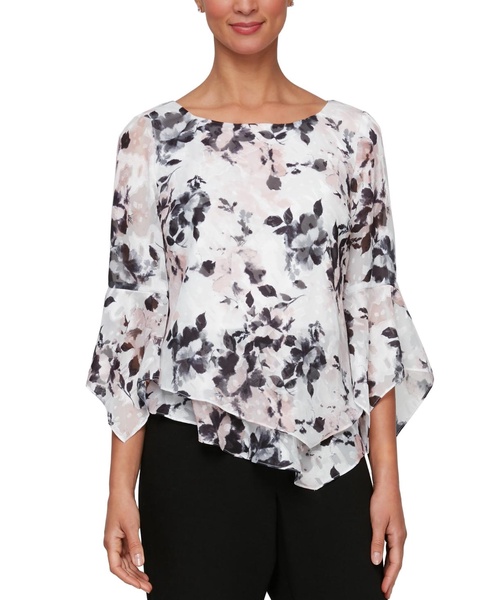Women's Printed Pointed-Hem 3/4-Sleeve Blouse