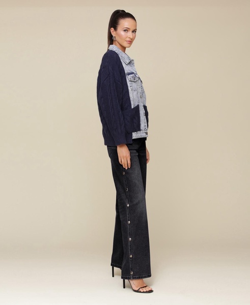 Women's Mixed-Media Denim Sweater Jacket