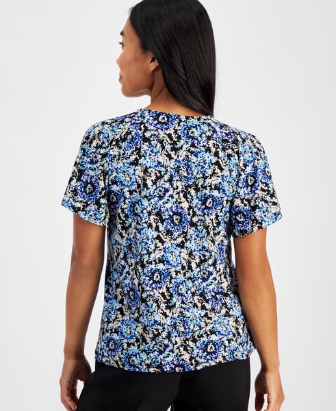 Petite Floral-Print Raglan-Sleeve Top