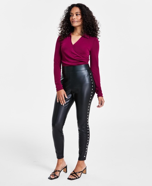 Petite Studded Faux-Leather Leggings, Created for Macy's