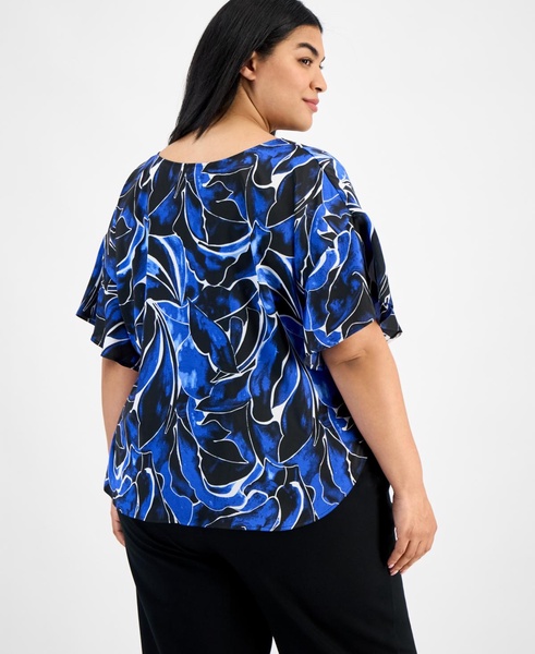 Plus Size Printed Flutter-Sleeve Blouse