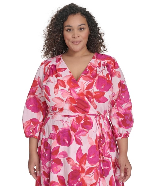 Plus Size Cotton Floral-Print Midi Dress