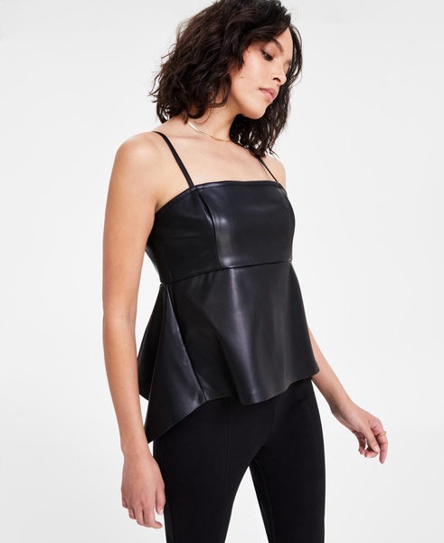 Women's Faux-Leather Sleeveless Peplum Top, Exclusively at Macy's