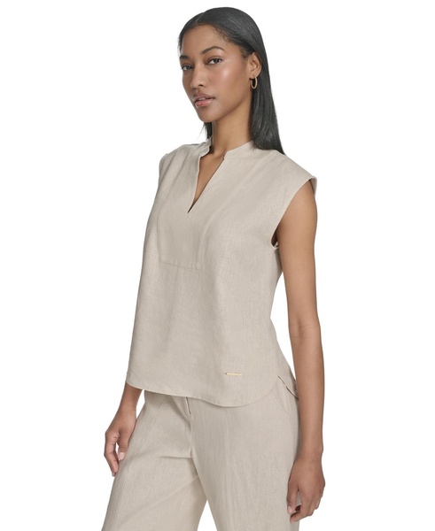 Women's Split-Neck Sleeveless Front-Seam Top