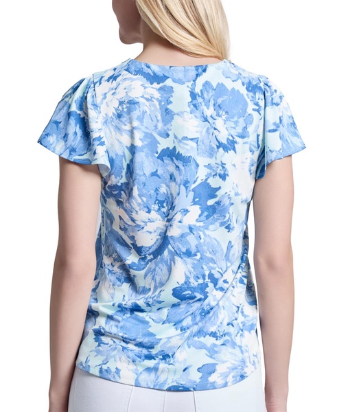 Women's Printed Moss Crepe Flutter-Sleeve Top