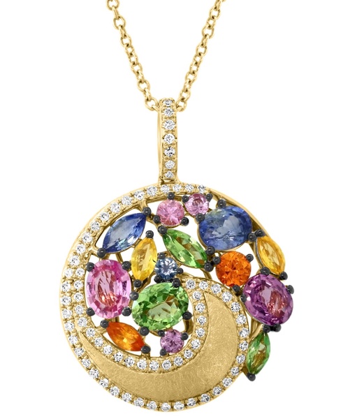 EFFY® Multi-Gemstone (2-3/8 ct. t.w.) & Diamond (1/4 ct. t.w.) Swirl Cluster 18" Pendant Necklace in 14k Gold
