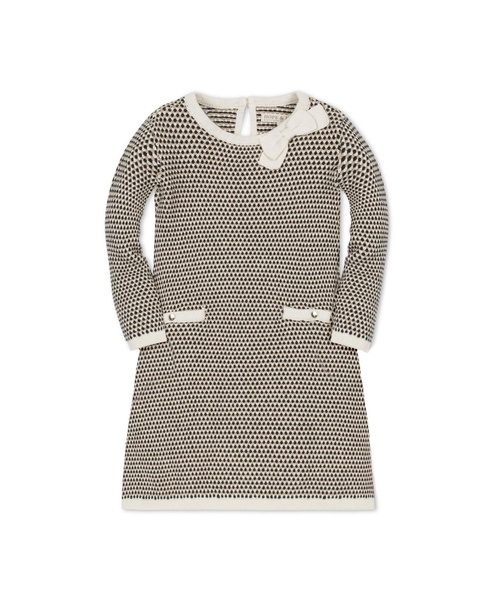 Little Girls Organic Long Sleeve Bow Detail Tweed Sweater Dress