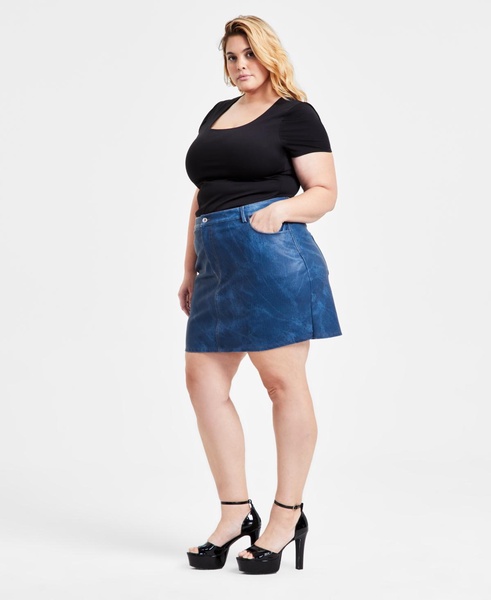 Trendy Plus Denim Faux-Leather Mini Skirt, Exclusively at Macy's