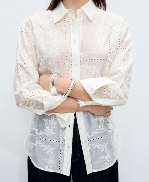 Women's Floral Embroidery Lyocell Shirt
