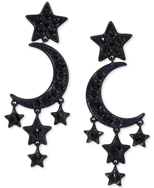 by Nadri Ruthenium-Plated Jet Crystal Moon & Stars Drop Earrings