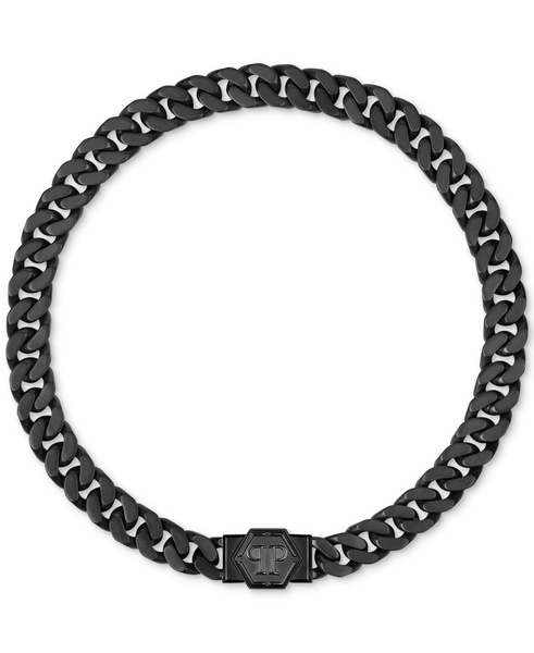 Gunmetal IP Stainless Steel Logo Cuban Link Necklace