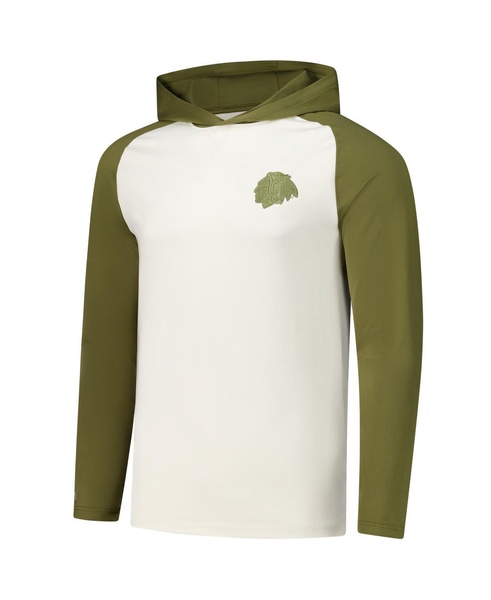 Men's Cream/Olive Chicago Blackhawks Intrepid Sand Raglan Long Sleeve Hoodie T-Shirt