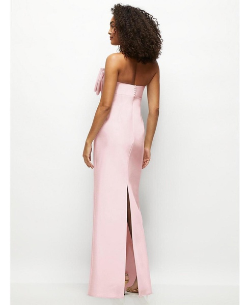 Women's Strapless Satin Column Maxi Dress with Oversized Handcrafted Bow