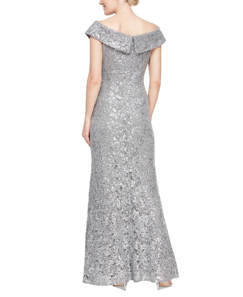 Women's Sequined Lace Off-The-Shoulder Gown