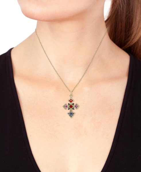 EFFY® Multi-Gemstone 18" Cross Pendant Necklace (3 ct. t.w.) in 14k Gold