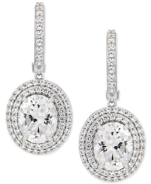 Cubic Zirconia Dangle Hoop Earrings in Sterling Silver