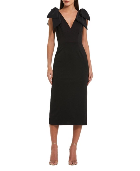 Women's Bow Strap Crepe Fitted Midi Dress