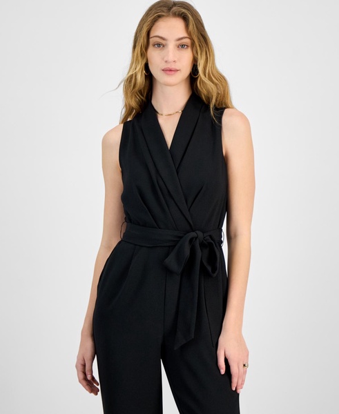 Women's Shawl-Collar Belted Straight-Leg Jumpsuit, Exclusively at Macy's