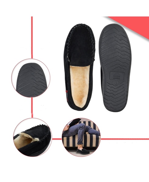 Yukon Men's Suede Shearling Moccasin Slippers Moc Toe Slip On Shoes