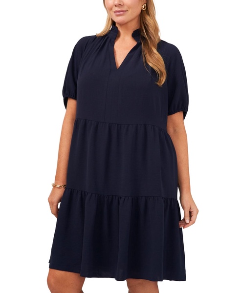 Plus Size Crinkle Short-Sleeve Babydoll Dress
