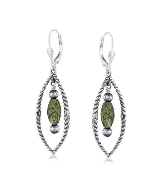 Sterling Silver Marquise Green Serpentine Dangle Earrings