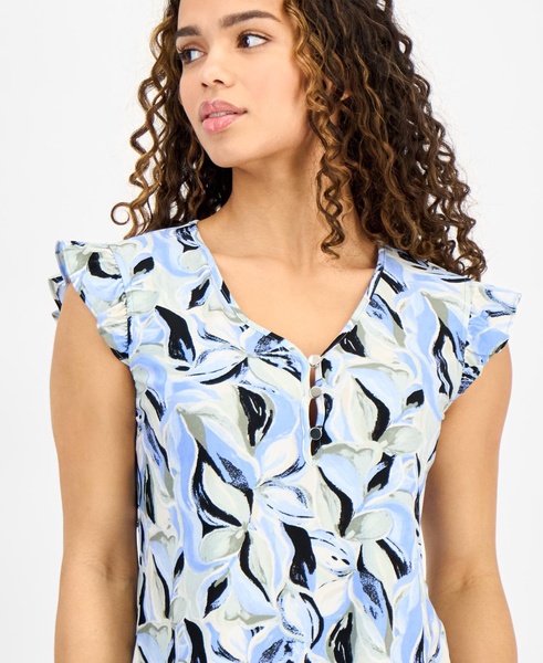 Petite Printed Ruffle-Sleeve Top