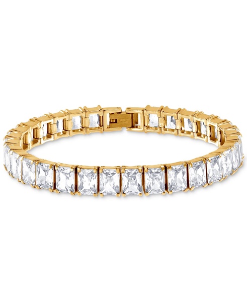 Men's Cubic Zirconia Baguette Tennis Bracelet in Stainless Steel
