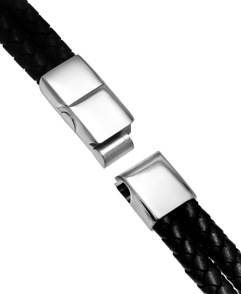 Men's Cubic Zirconia Double Strand Leather Bracelet in Stainless Steel