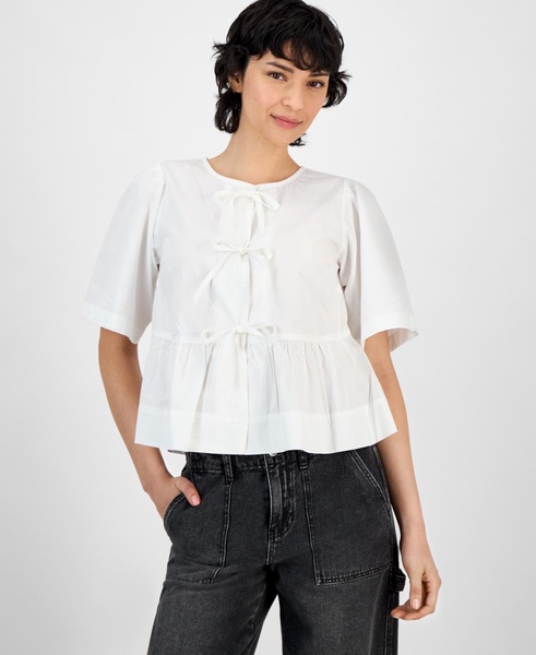Women's Cotton Tie-Front Peplum Top, Exclusively at Macy's