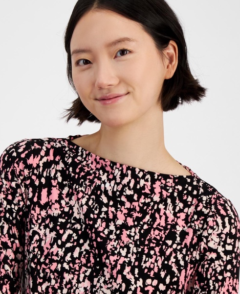 Women's Abstract-Print Knit Boat-Neck Top