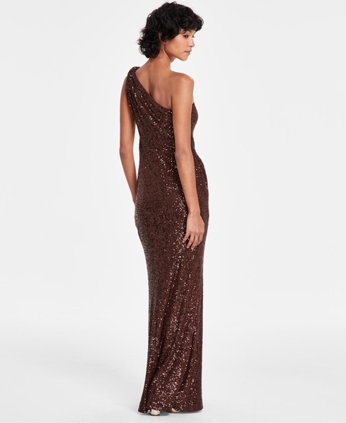 Women's Sequined One-Shoulder Side-Twist Gown