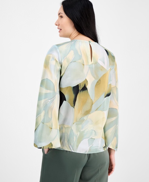 Women's Floral-Print Keyhole-Cutout Top