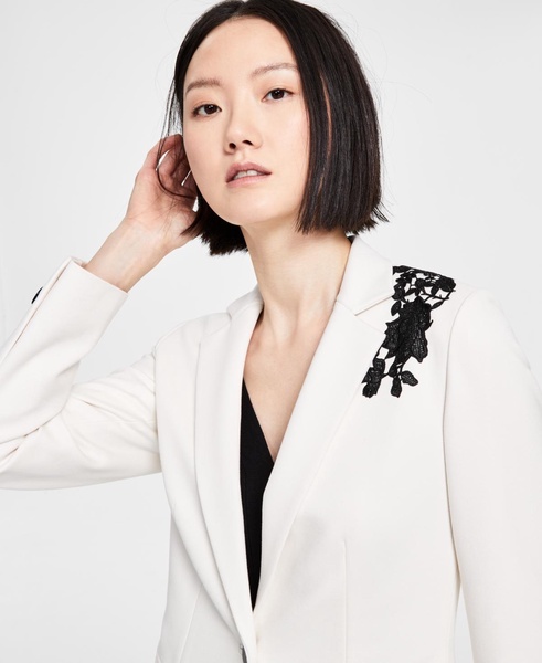 Women's Embroidered Notched-Collar Compression Blazer, Created for Macy's