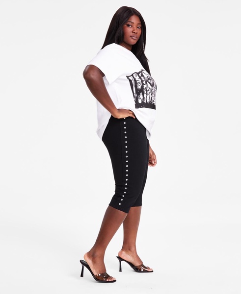 Trendy Plus Size Pull-On High-Rise Stud-Trim Capri Pants, Exclusively at Macy's  