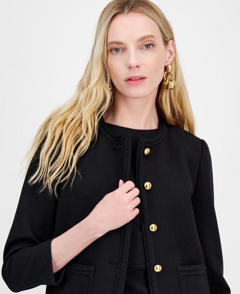 Women's Braid-Trim Textured Five-Button Jacket
