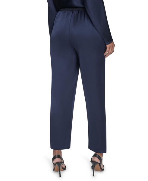 Women's Twill-Satin Ribbed-Waist Ankle Pants