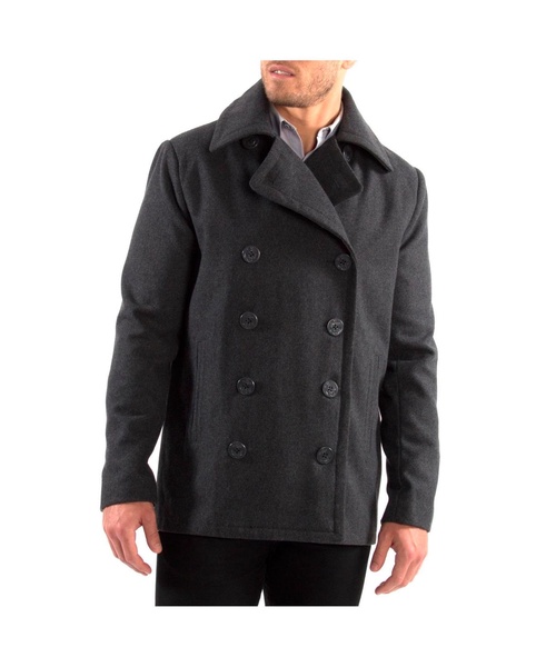 Men's Mason Wool Blend Pea Coat Jacket Double Breasted Dress Coat