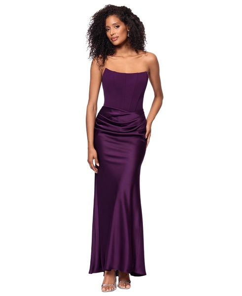 Women's Mixed-Media Strapless Corset Gown