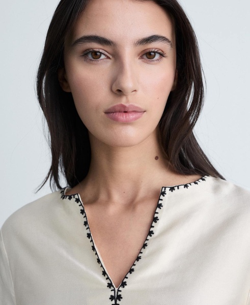 Women's Embroidered Satin Blouse
